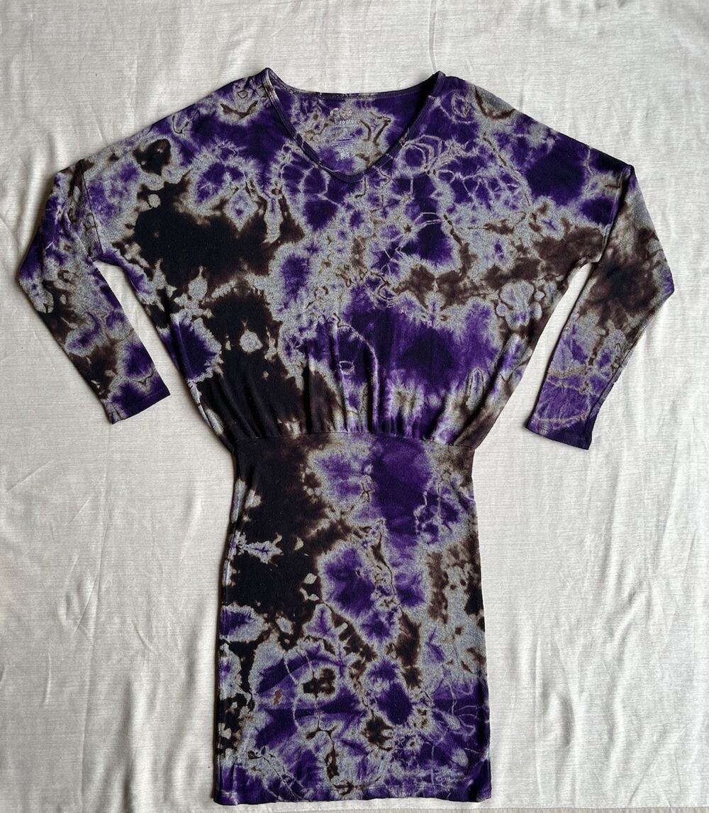 Go Couture Women’s XL Purple Tie Dye Bodycon Dress Long Sleeve Made in USA